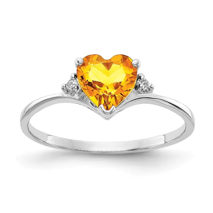 14k White Gold 6mm Heart Citrine AA Real Diamond ring Goldiacom Rings