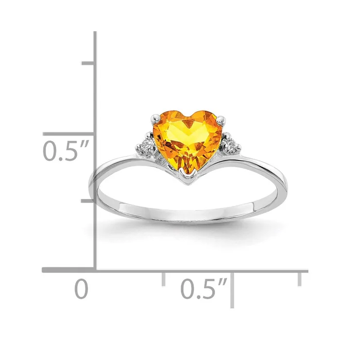 14k White Gold 6mm Heart Citrine AA Real Diamond ring Goldiacom Rings