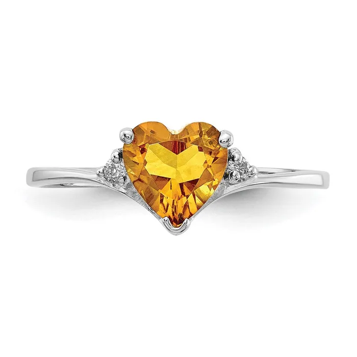 14k White Gold 6mm Heart Citrine AA Real Diamond ring Goldiacom Rings
