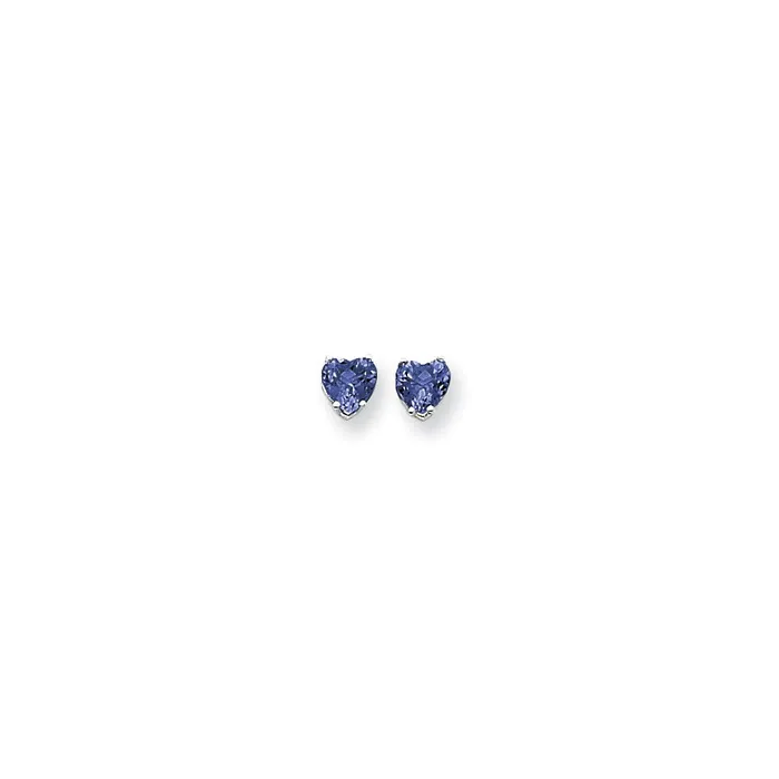 14k White Gold 6mm Heart Sapphire Earrings Goldia Earrings