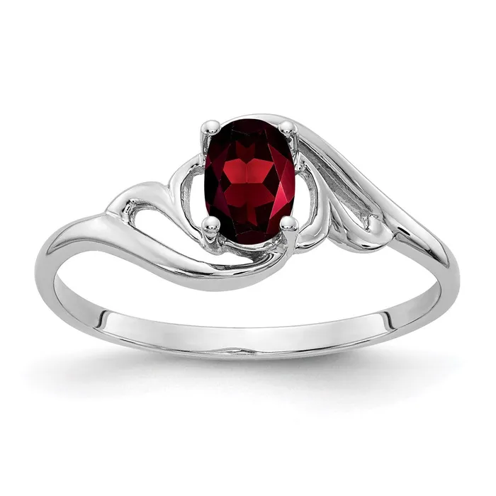 14k White Gold 6x4mm Oval Garnet Checker ring Goldia Rings