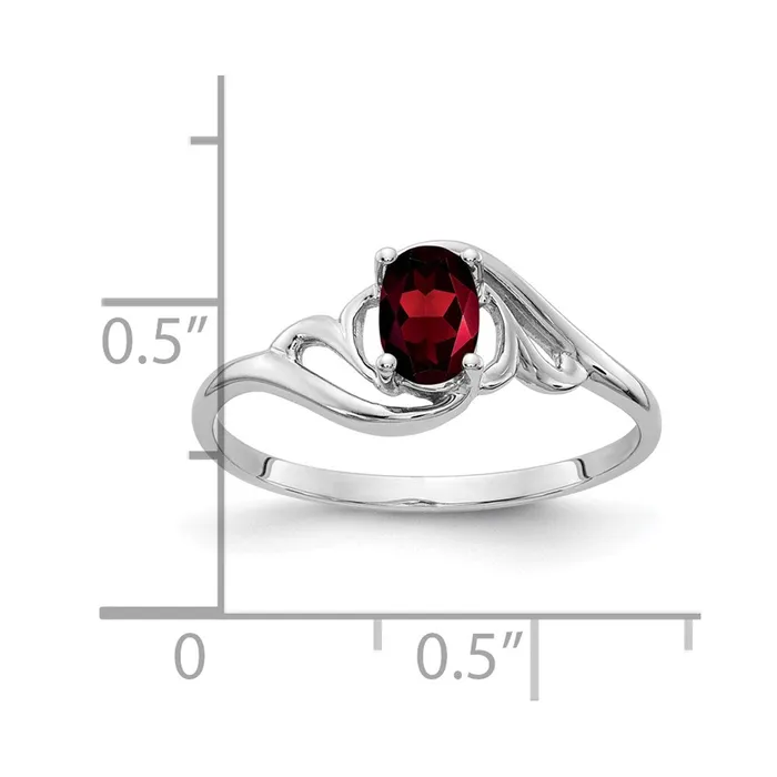 14k White Gold 6x4mm Oval Garnet Checker ring Goldia Rings