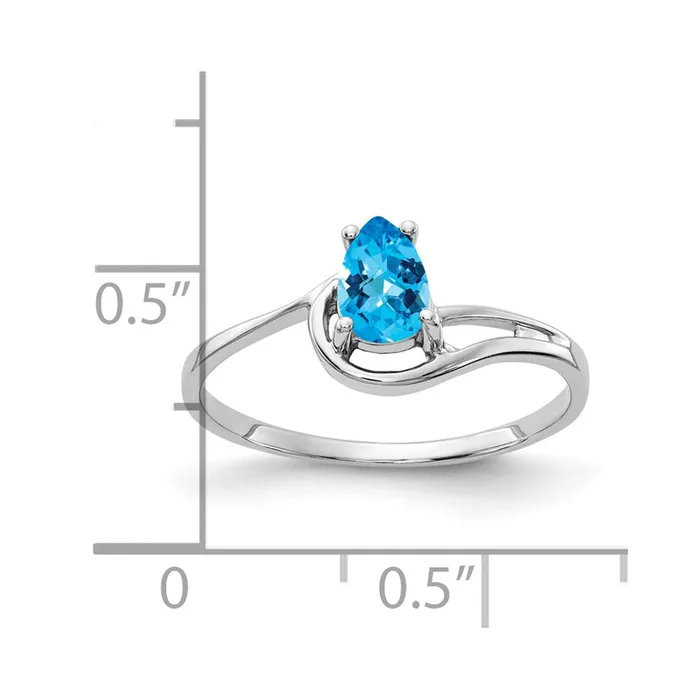 14k White Gold 6x4mm Pear Blue Topaz Checker ring Goldia Rings