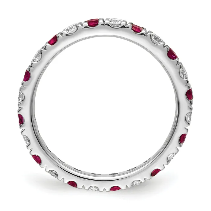 14k White Gold 78 Ct Lab Grown Diamond VSSI G and Lab Created Ruby Eternity Band Ring Goldia Rings