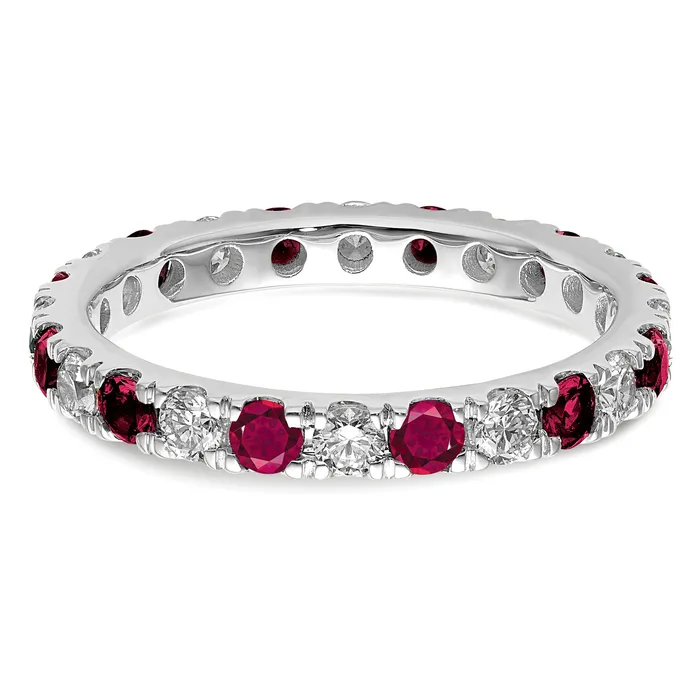 14k White Gold 78 Ct Lab Grown Diamond VSSI G and Lab Created Ruby Eternity Band Ring Goldia Rings