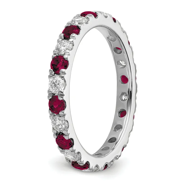 14k White Gold 78 Ct Lab Grown Diamond VSSI G and Lab Created Ruby Eternity Band Ring Goldia Rings