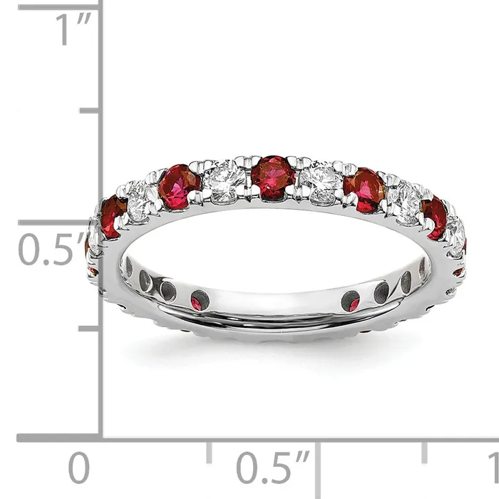 14k White Gold 78 Ct Lab Grown Diamond VSSI G and Lab Created Ruby Eternity Band Ring Goldia Rings