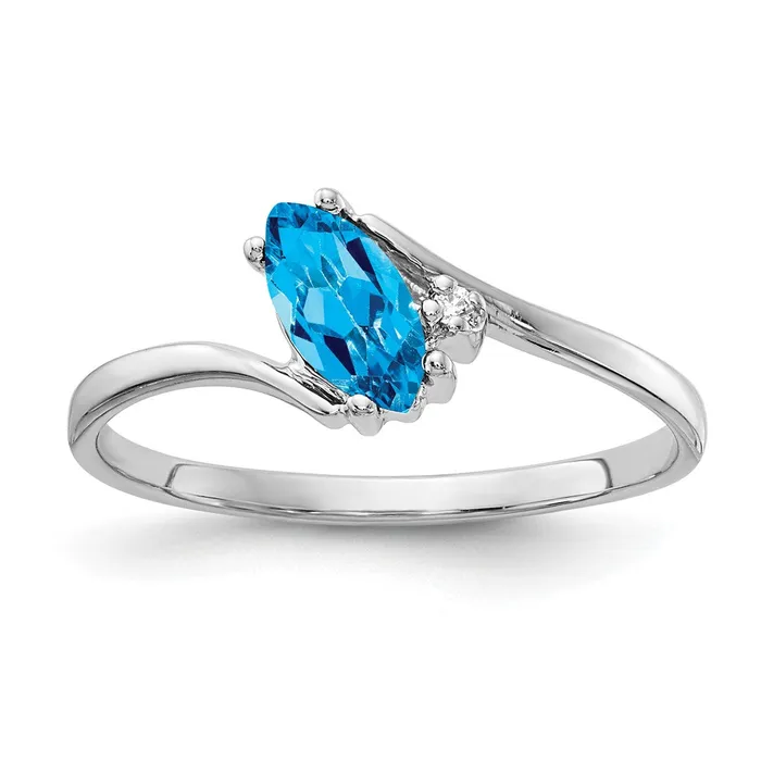 14k White Gold 7x35mm Marquise Blue Topaz AA Diamond ring Goldia Rings
