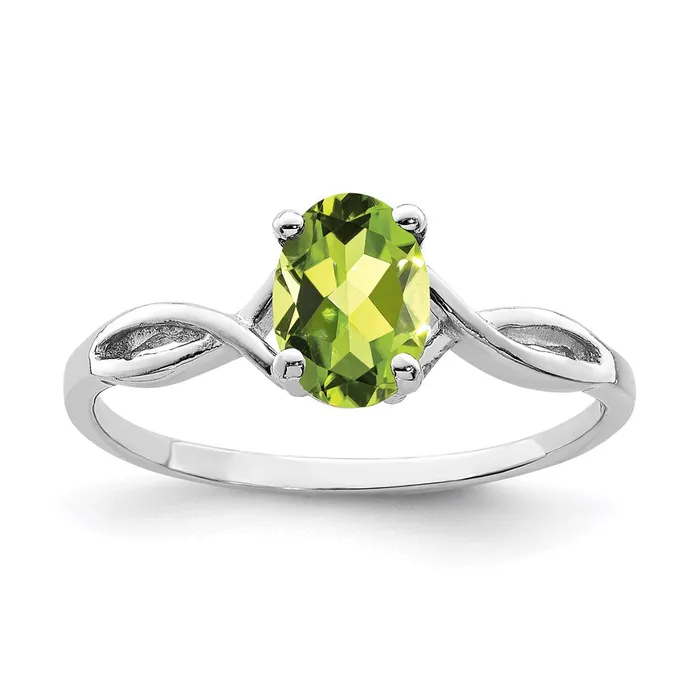 14k White Gold 7x5mm Oval Peridot Checker ring Goldia Rings