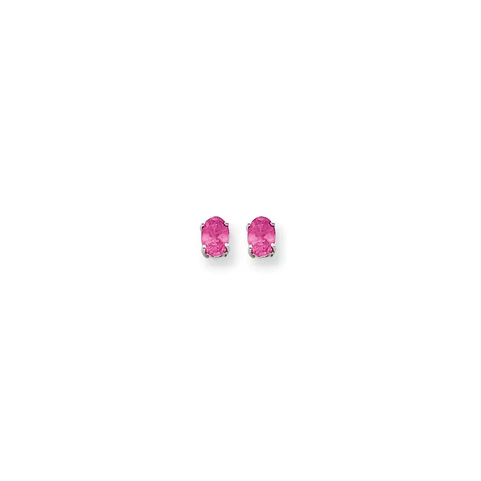 14k White Gold 7x5mm Oval Pink Tourmaline earring Goldia Earrings
