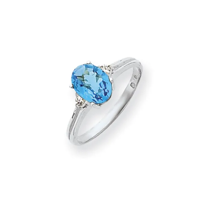 14k White Gold 8x6mm Oval Blue Topaz Checker VS Diamond ring Goldia Rings 14k White Gold 8x6mm Oval Blue Topaz Checker VS Diamond ring Goldia Rings
