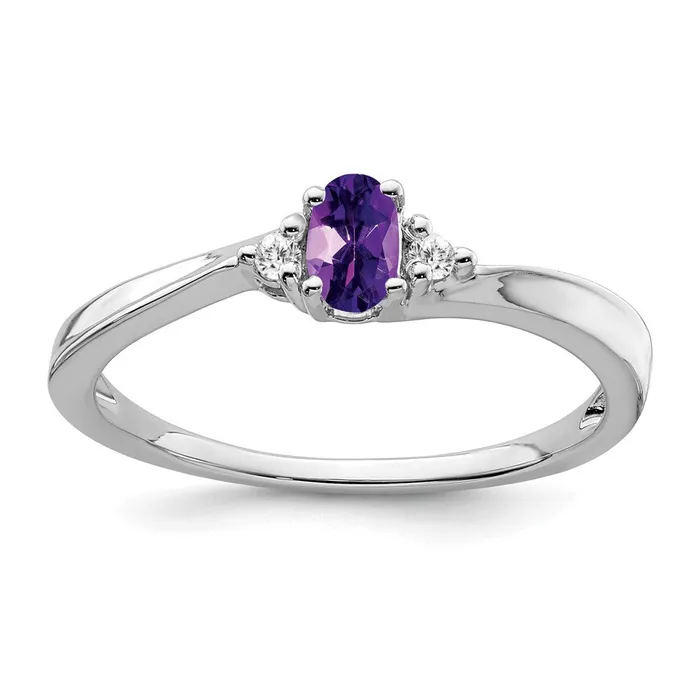14k White Gold Amethyst and Real Diamond Ring Goldia Rings
