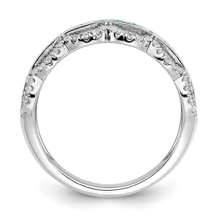 14k White Gold Created Emerald and Real Diamond Scallop Ring Goldia Rings