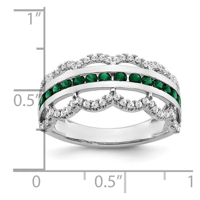 14k White Gold Created Emerald and Real Diamond Scallop Ring Goldia Rings
