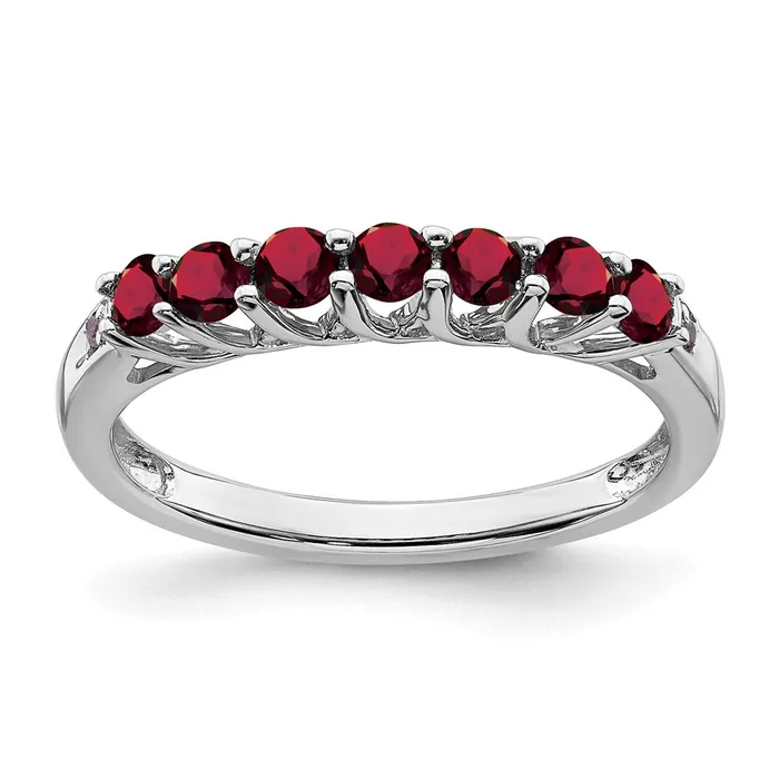 14k White Gold Created Ruby and Real Diamond 7stone Ring Goldia Rings