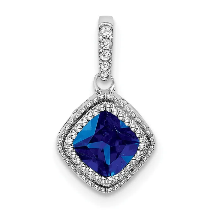 14K White Gold Cushion Sapphire and Real Diamond Pendant Goldia Necklaces 14K White Gold Cushion Sapphire and Real Diamond Pendant Goldia Necklaces