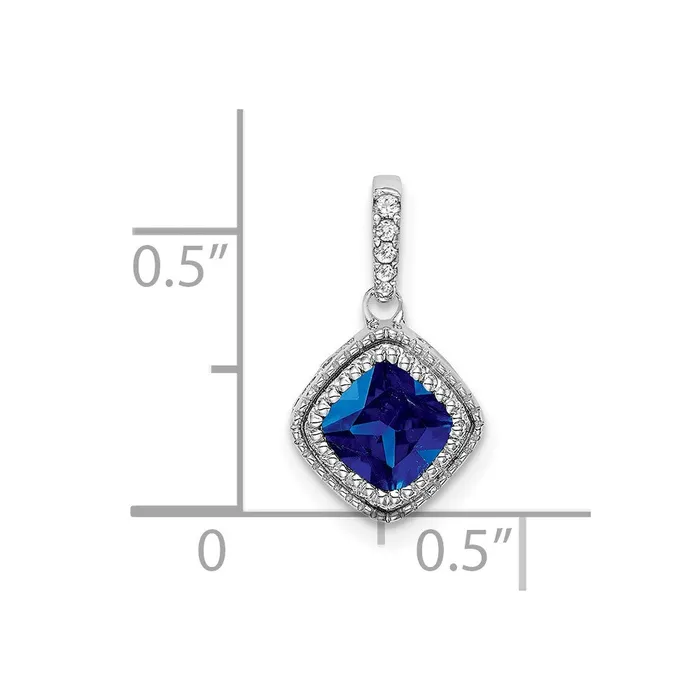 14K White Gold Cushion Sapphire and Real Diamond Pendant Goldia Necklaces