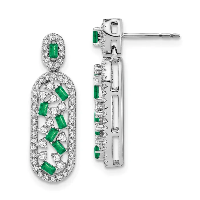 14k White Gold Emerald and Real Diamond Earrings Goldia Earrings