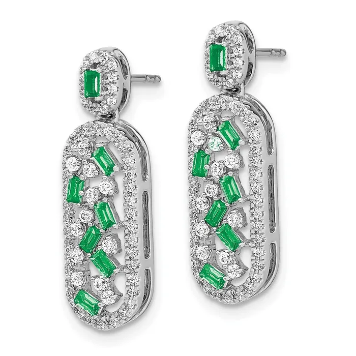 14k White Gold Emerald and Real Diamond Earrings Goldia Earrings
