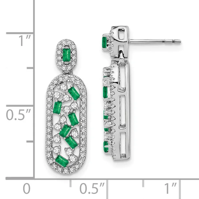 14k White Gold Emerald and Real Diamond Earrings Goldia Earrings