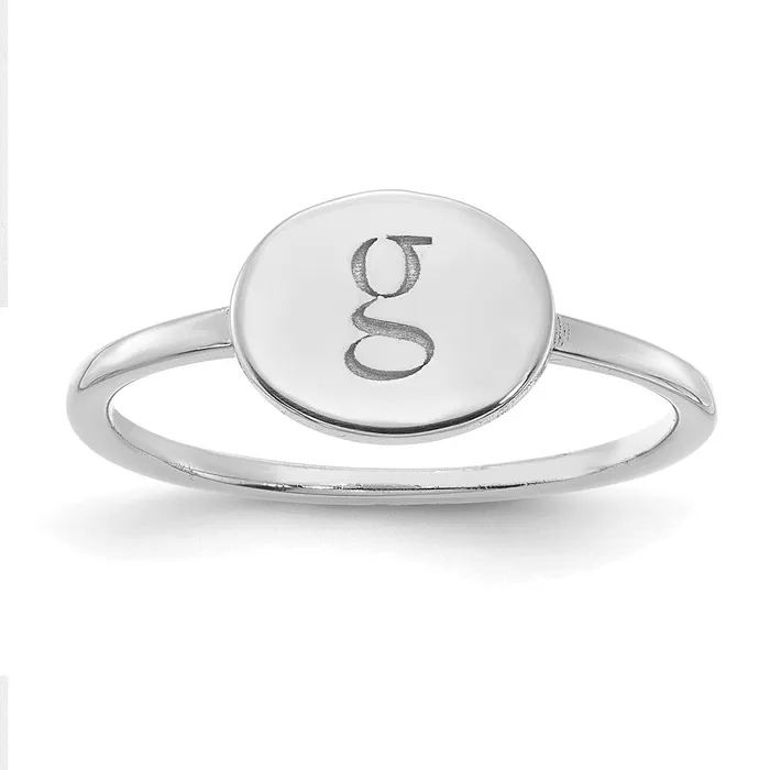 14K White Gold Initial Oval Signet Ring Goldia Rings