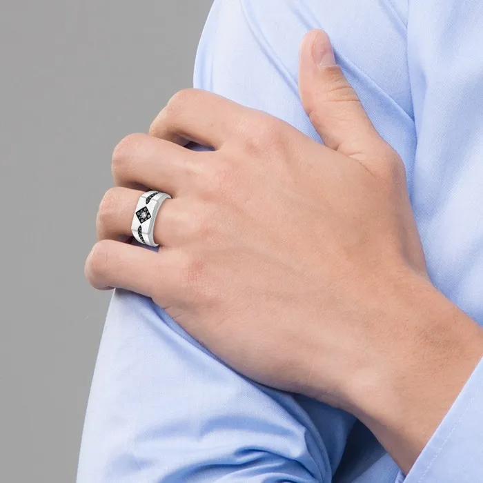 14k White Gold Mens Satin Diamond Ring Mounting Goldia Rings