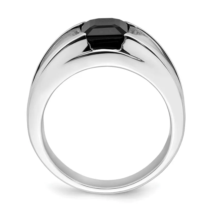 14k White Gold Onyx and Real Diamond Mens Ring Goldia Rings