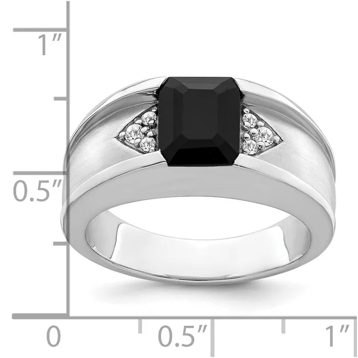 14k White Gold Onyx and Real Diamond Mens Ring Goldia Rings