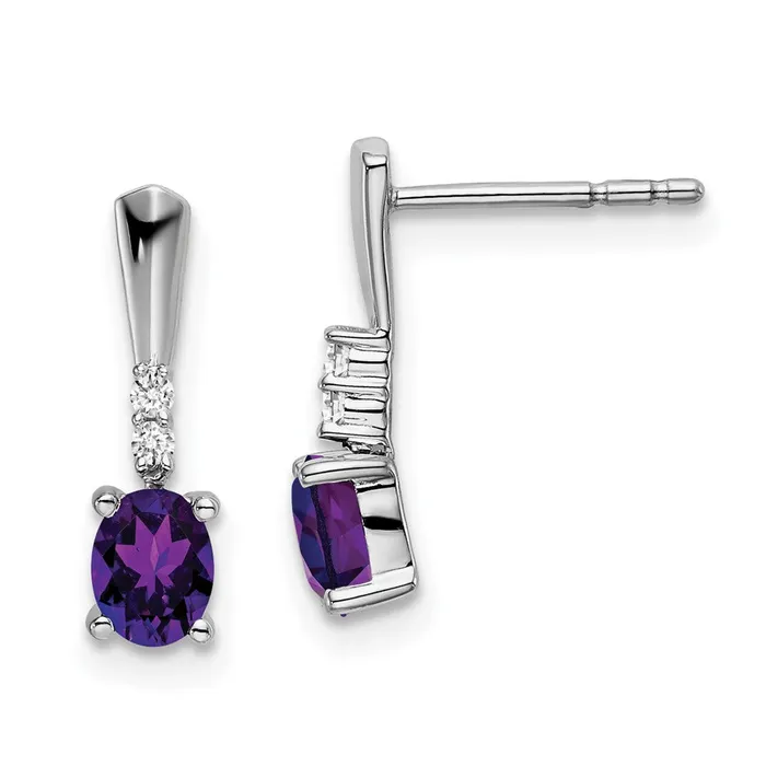 14k White Gold Oval Amethyst and Real Diamond Dangle Earrings Goldia Earrings 14k White Gold Oval Amethyst and Real Diamond Dangle Earrings Goldia Earrings