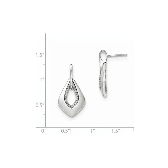 14K White Gold Polished u0026 Satin Real Diamond Post Dangle Earrings Goldia Earrings