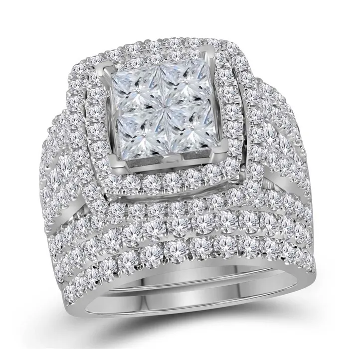 14k White Gold Princess Diamond Bridal Wedding Ring Set 412 Cttw gndatlanta Rings