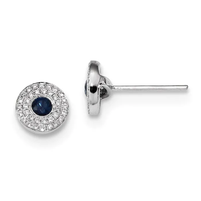 14k White Gold Real Diamond and Blue Sapphire Post Earrings Goldia Earrings 14k White Gold Real Diamond and Blue Sapphire Post Earrings Goldia Earrings