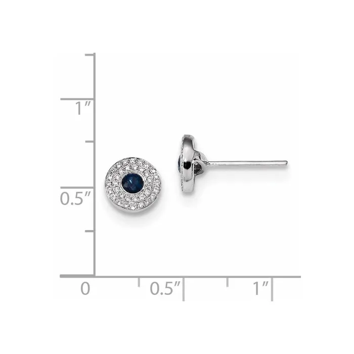 14k White Gold Real Diamond and Blue Sapphire Post Earrings Goldia Earrings