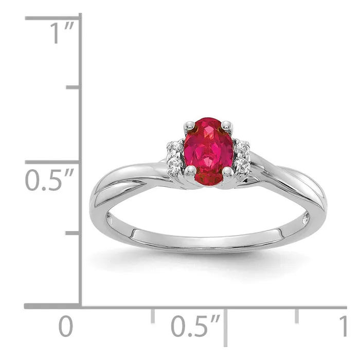 14k White Gold Real Diamond and Oval Ruby Ring Goldia Rings