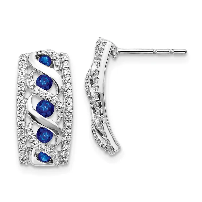 14k White Gold Real Diamond and Sapphire Fancy Earrings Goldia Earrings