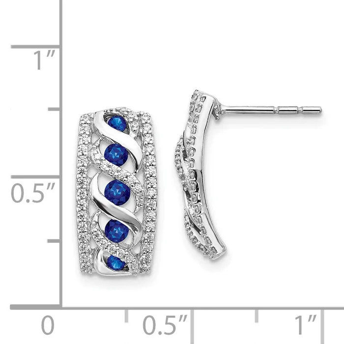 14k White Gold Real Diamond and Sapphire Fancy Earrings Goldia Earrings
