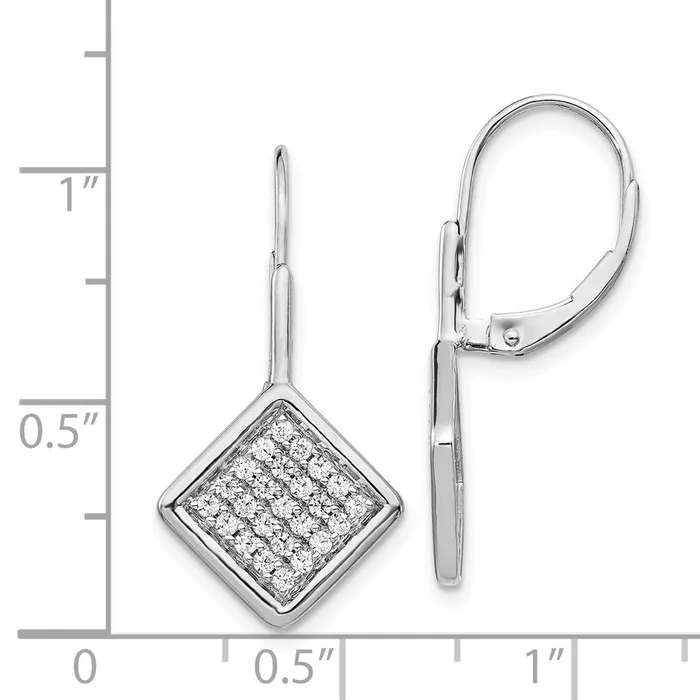 14k White Gold Real Diamond Fancy Square Leverback Earrings Goldia Earrings