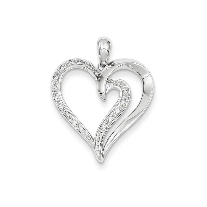 14K White Gold Real Diamond Heart Pendant Goldia Necklaces