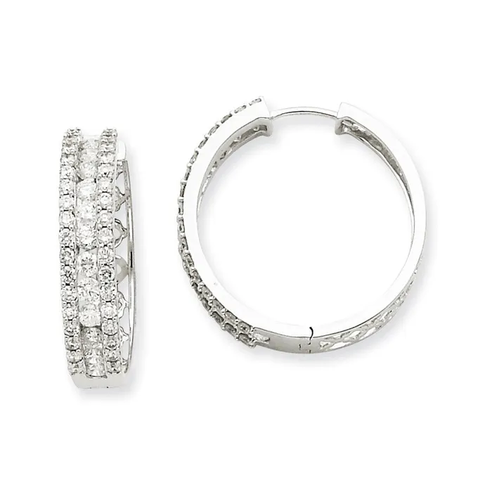14k White Gold Real Diamond Hoop Earrings Goldia Earrings