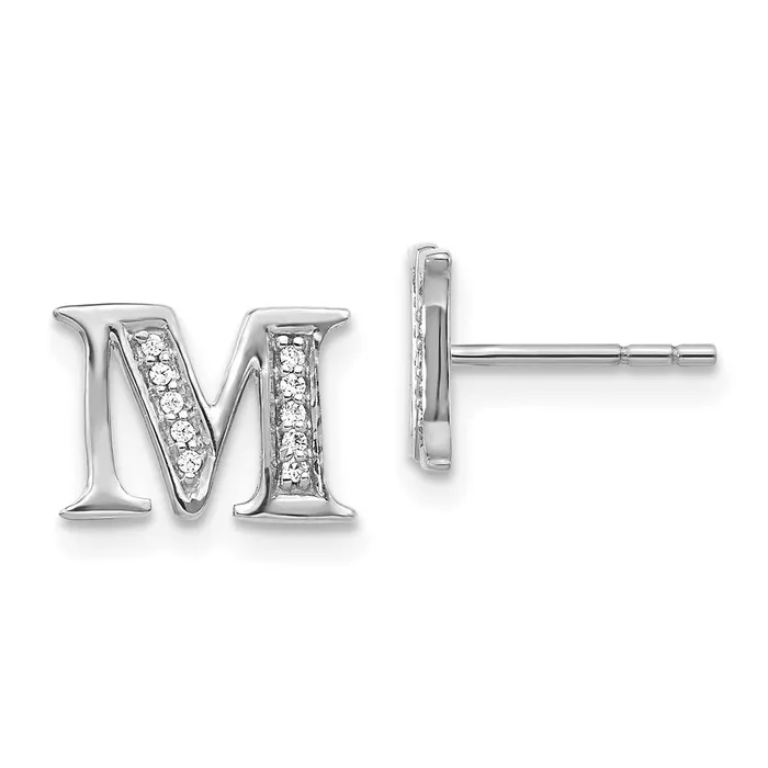 14k White Gold Real Diamond Initial M Earrings Goldia Earrings