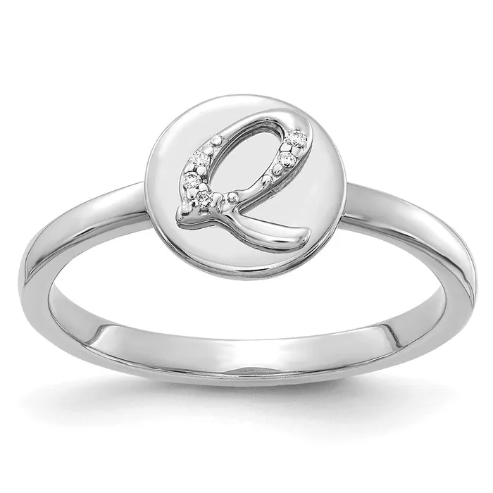 14k White Gold Real Diamond Initial Q Ring Goldiacom Rings