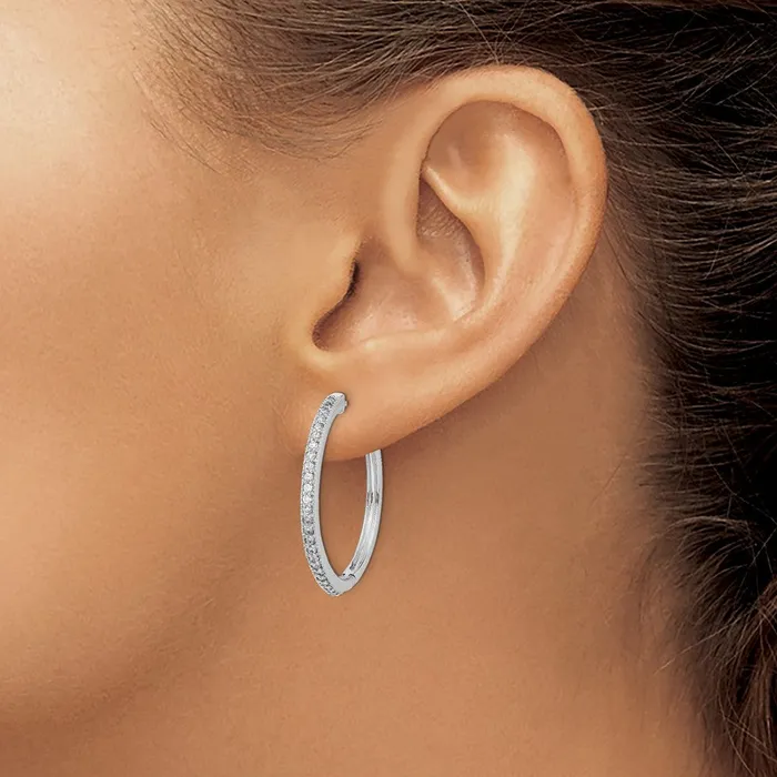 14k White Gold Real Diamond Milgrain Hinged Hoop Earrings Goldia Earrings