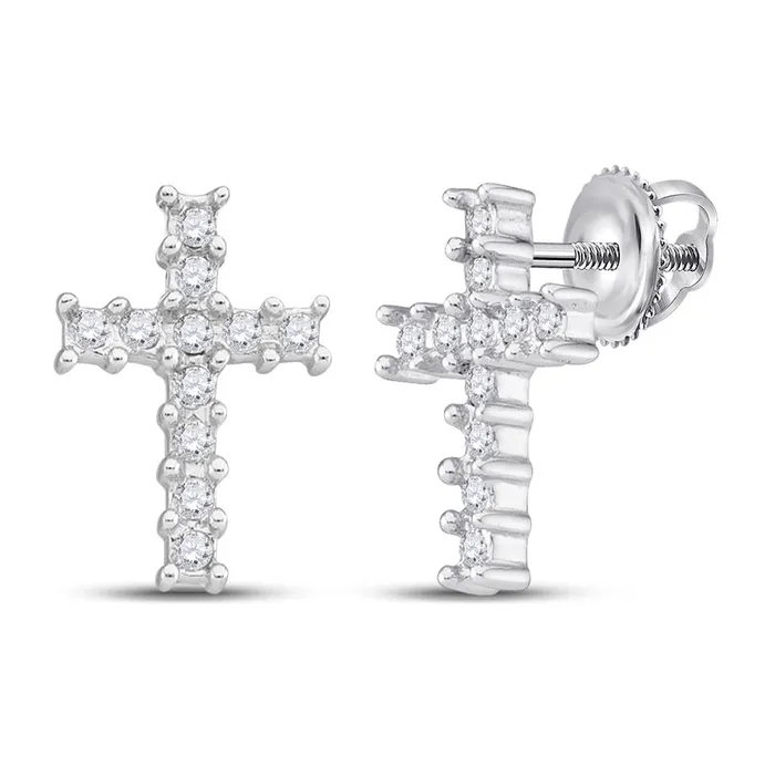 14k White Gold Round Diamond Cross Earrings 110 Cttw gndatlanta Earrings
