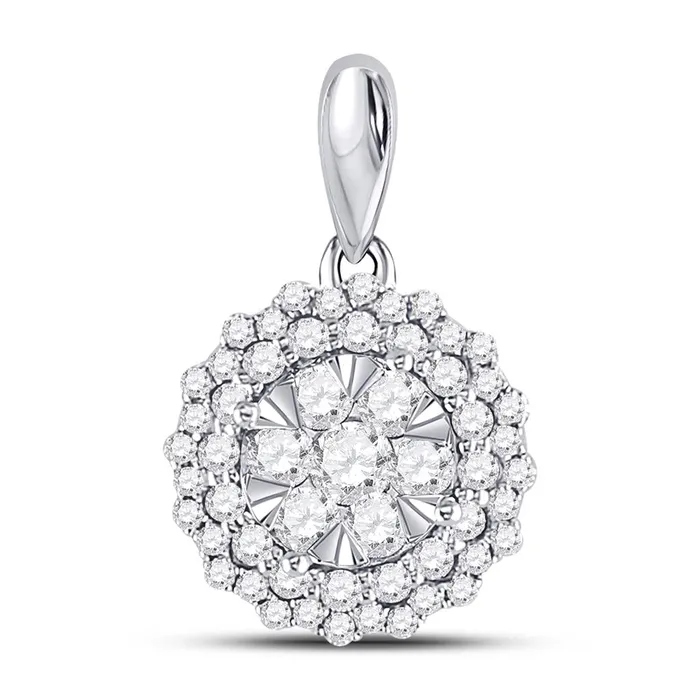 14k White Gold Round Diamond Flower Cluster Pendant 12 Cttw gndatlanta Rings