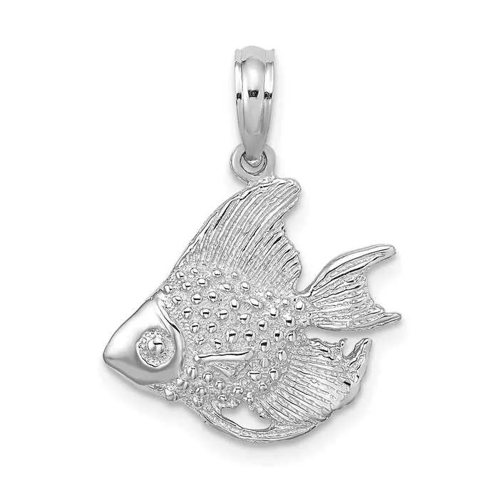 14k White Gold Textured Fish Charm Goldia Charm Necklaces
