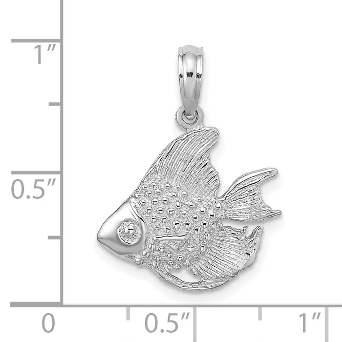 14k White Gold Textured Fish Charm Goldia Charm Necklaces