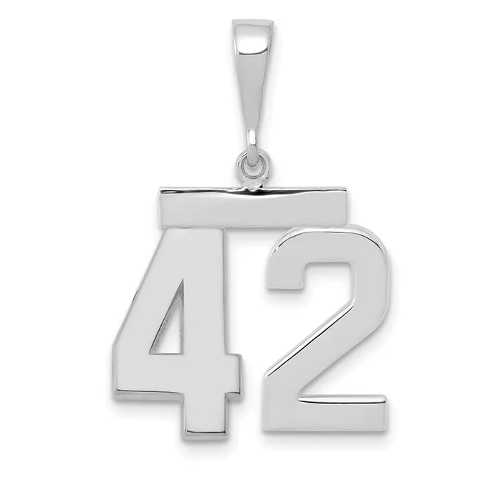 14k White Goldw Medium Polished Number 42 Charm Goldia Charm Necklaces