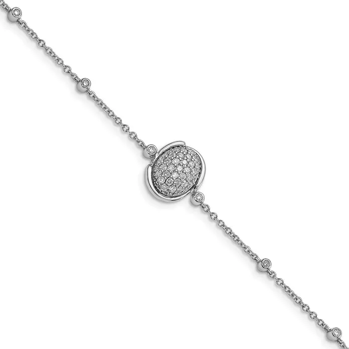 14k White Polished Oval Pave Natural Diamond 7in Bracelet goldiaca Bracelets