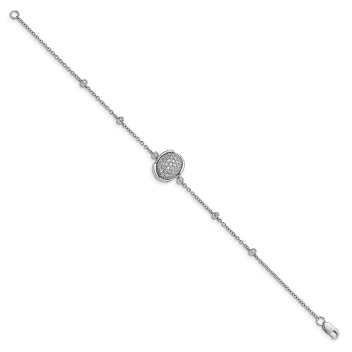 14k White Polished Oval Pave Natural Diamond 7in Bracelet goldiaca Bracelets