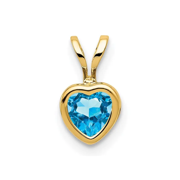 14K Yellow Gold 5mm Heart Blue Topaz Bezel Pendant Goldia Necklaces